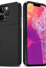 BASEY. Hoes Geschikt voor iPhone 14 Pro Hoesje Hard Case Met Pas Houder - Hoesje Geschikt voor iPhone 14 Pro Hoes Shockproof Hard Cover Met Kaarthouder - Zwart