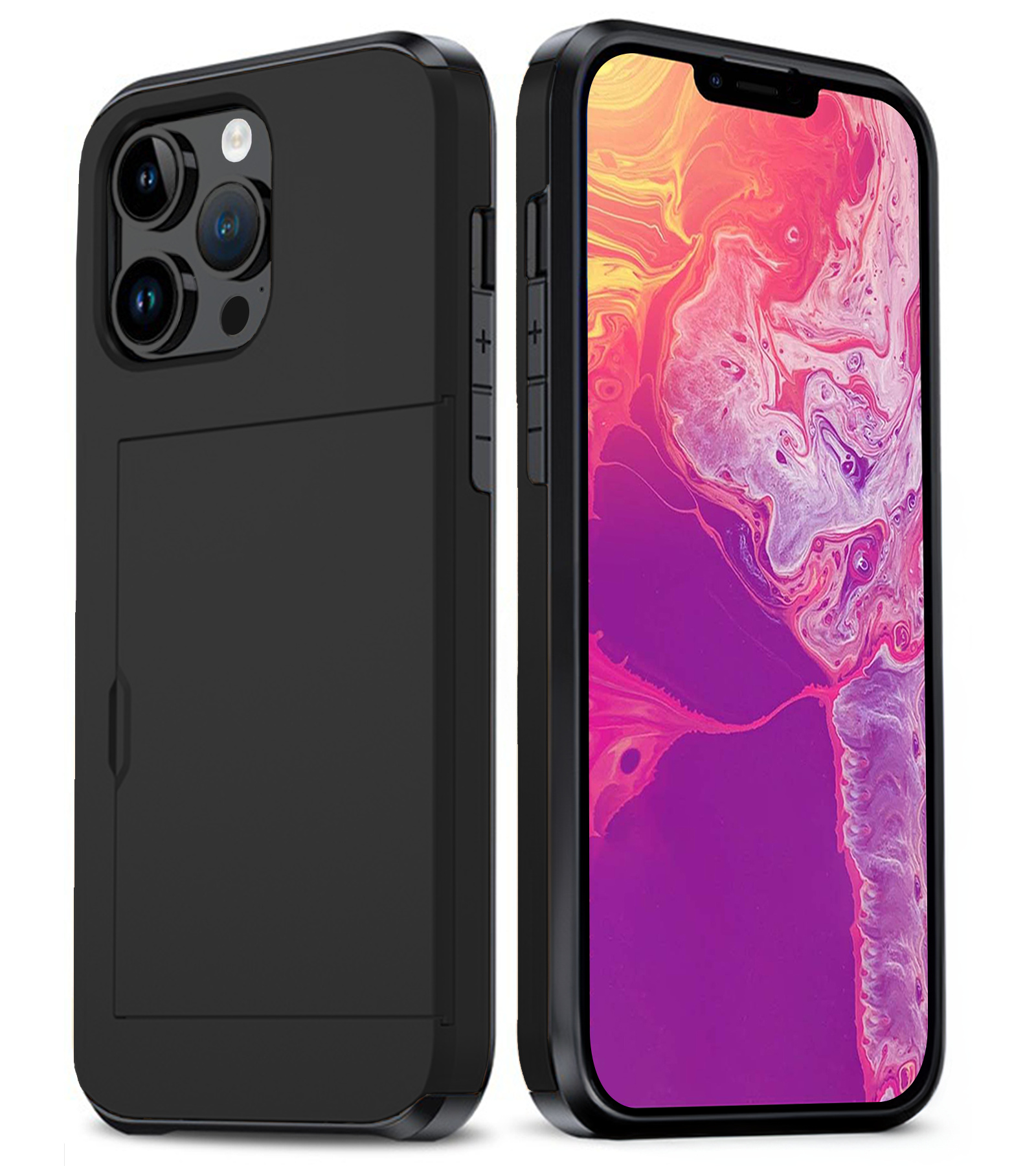 BASEY. Hoes Geschikt voor iPhone 14 Pro Hoesje Hard Case Met Pas Houder - Hoesje Geschikt voor iPhone 14 Pro Hoes Shockproof Hard Cover Met Kaarthouder - Zwart