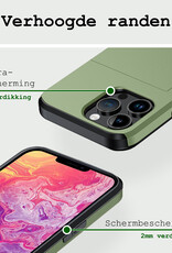 BASEY. Hoes Geschikt voor iPhone 14 Pro Hoesje Hard Case Met Pas Houder Met Screenprotector - Hoesje Geschikt voor iPhone 14 Pro Hoes Shockproof Hard Cover Met Kaarthouder - Donker Groen