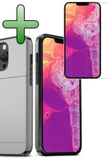 BASEY. Hoes Geschikt voor iPhone 14 Pro Hoesje Hard Case Met Pas Houder Met Screenprotector - Hoesje Geschikt voor iPhone 14 Pro Hoes Shockproof Hard Cover Met Kaarthouder - Grijs
