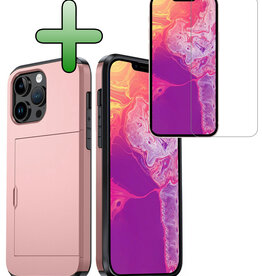 BASEY. BASEY. iPhone 14 Pro Hoesje Pashouder Hard Met Screenprotector - Rosé Goud