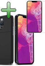 BASEY. Hoes Geschikt voor iPhone 14 Pro Hoesje Hard Case Met Pas Houder Met Screenprotector - Hoesje Geschikt voor iPhone 14 Pro Hoes Shockproof Hard Cover Met Kaarthouder - Zwart