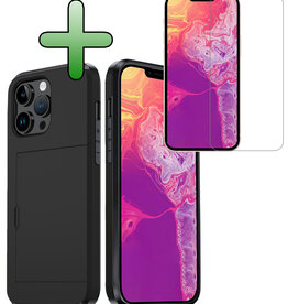 BASEY. BASEY. iPhone 14 Pro Hoesje Pashouder Hard Met Screenprotector - Zwart