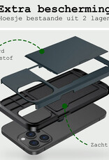 BASEY. Hoes Geschikt voor iPhone 14 Pro Hoesje Hard Case Met Pas Houder Met 2x Screenprotector - Hoesje Geschikt voor iPhone 14 Pro Hoes Shockproof Hard Cover Met Kaarthouder - Donker Blauw