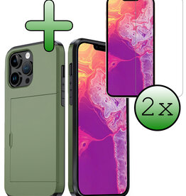 BASEY. BASEY. iPhone 14 Pro Hoesje Pashouder Hard Met 2x Screenprotector - Donker Groen