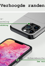 BASEY. Hoes Geschikt voor iPhone 14 Pro Hoesje Hard Case Met Pas Houder Met 2x Screenprotector - Hoesje Geschikt voor iPhone 14 Pro Hoes Shockproof Hard Cover Met Kaarthouder - Grijs