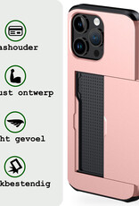 BASEY. Hoes Geschikt voor iPhone 14 Pro Hoesje Hard Case Met Pas Houder Met 2x Screenprotector - Hoesje Geschikt voor iPhone 14 Pro Hoes Shockproof Hard Cover Met Kaarthouder - Rosé Goud