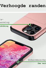 BASEY. Hoes Geschikt voor iPhone 14 Pro Hoesje Hard Case Met Pas Houder Met 2x Screenprotector - Hoesje Geschikt voor iPhone 14 Pro Hoes Shockproof Hard Cover Met Kaarthouder - Rosé Goud
