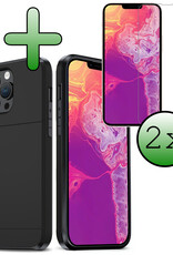 BASEY. Hoes Geschikt voor iPhone 14 Pro Hoesje Hard Case Met Pas Houder Met 2x Screenprotector - Hoesje Geschikt voor iPhone 14 Pro Hoes Shockproof Hard Cover Met Kaarthouder - Zwart