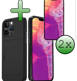 BASEY. BASEY. iPhone 14 Pro Hoesje Pashouder Hard Met 2x Screenprotector - Zwart