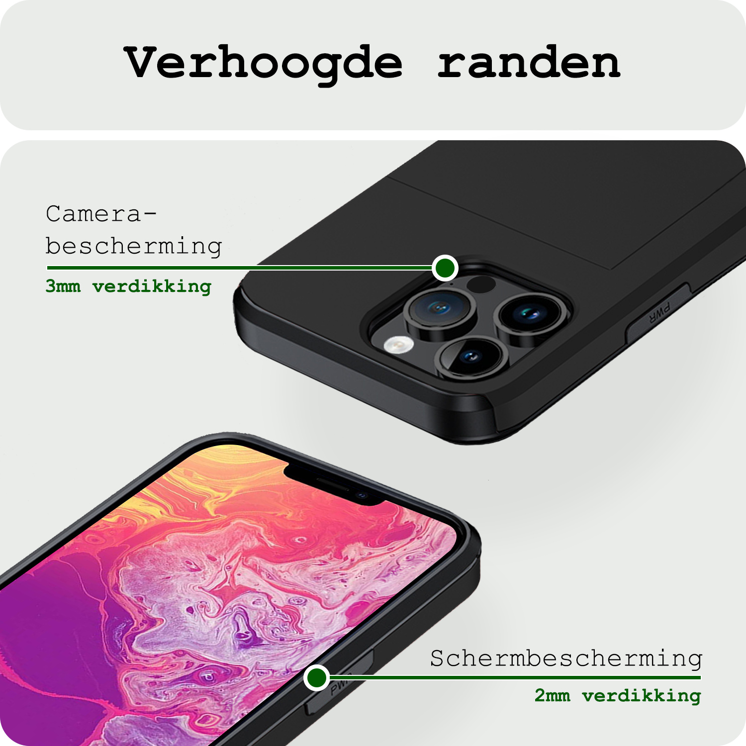 BASEY. Hoes Geschikt voor iPhone 14 Pro Hoesje Hard Case Met Pas Houder Met 2x Screenprotector - Hoesje Geschikt voor iPhone 14 Pro Hoes Shockproof Hard Cover Met Kaarthouder - Zwart