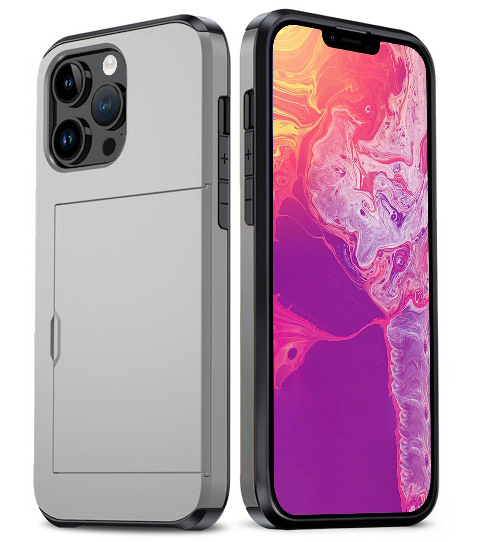 BASEY. Hoes Geschikt voor iPhone 14 Pro Max Hoesje Hard Case Met Pas Houder - Hoesje Geschikt voor iPhone 14 Pro Max Hoes Shockproof Hard Cover Met Kaarthouder - Grijs