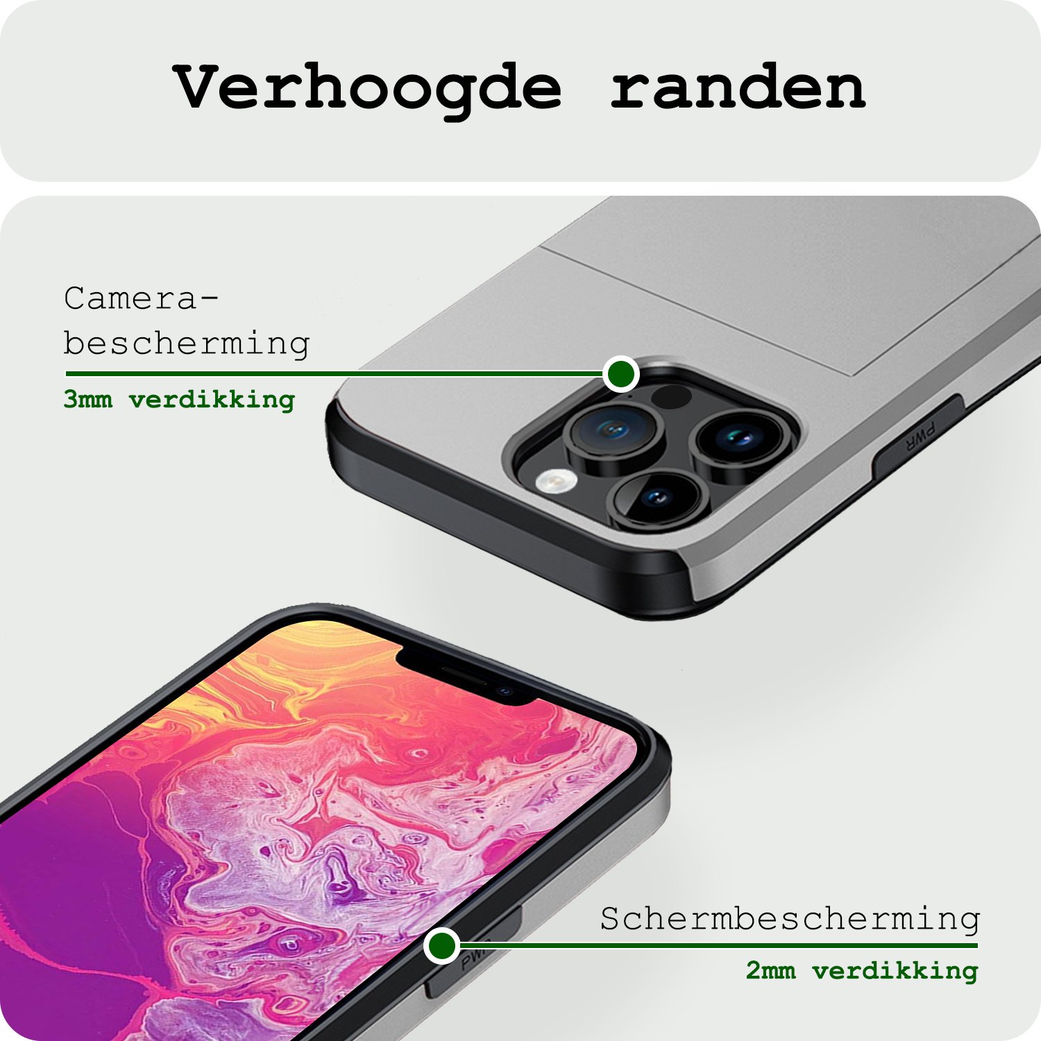 BASEY. Hoes Geschikt voor iPhone 14 Pro Max Hoesje Hard Case Met Pas Houder - Hoesje Geschikt voor iPhone 14 Pro Max Hoes Shockproof Hard Cover Met Kaarthouder - Grijs