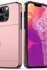 BASEY. Hoes Geschikt voor iPhone 14 Pro Max Hoesje Hard Case Met Pas Houder - Hoesje Geschikt voor iPhone 14 Pro Max Hoes Shockproof Hard Cover Met Kaarthouder - Rosé Goud