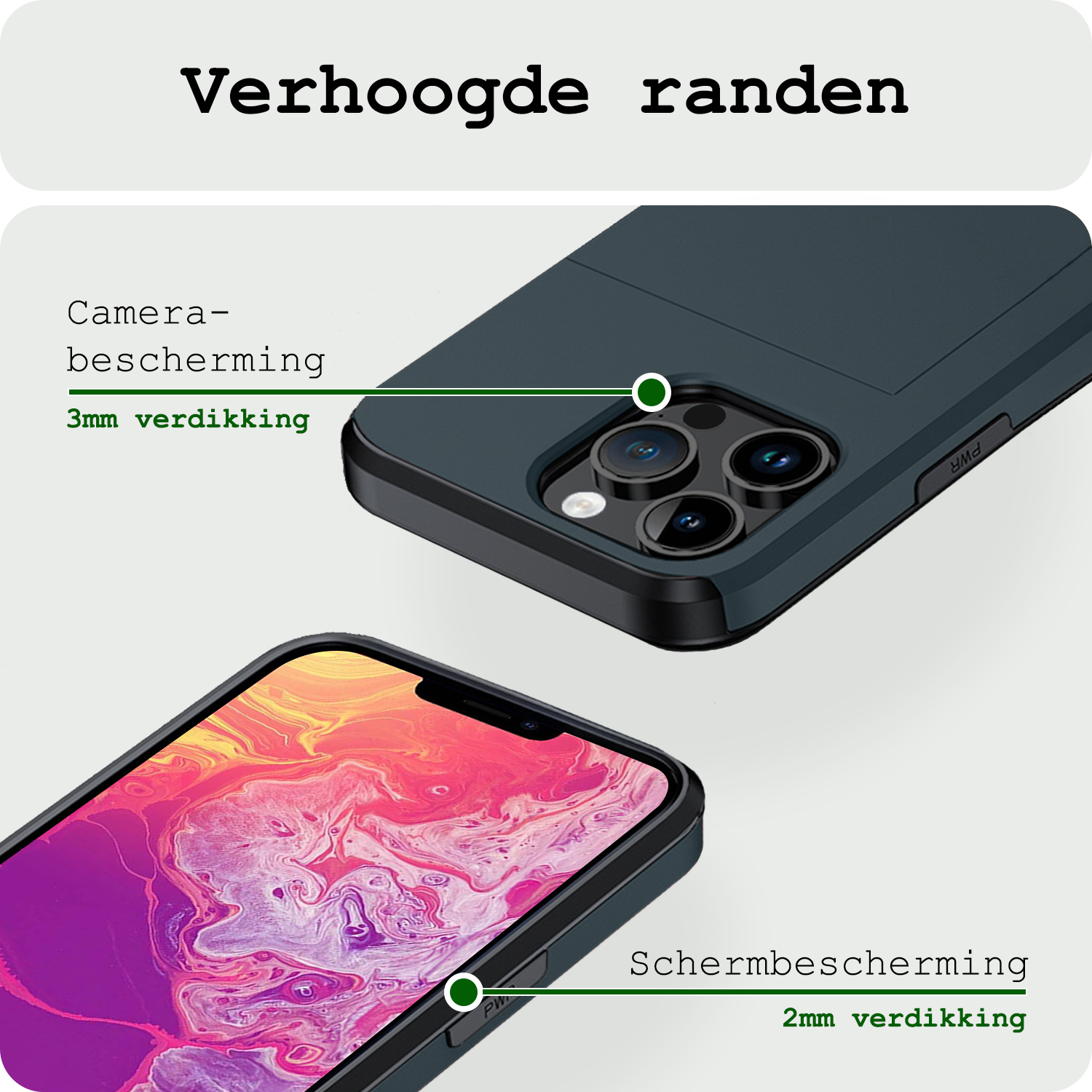 BASEY. Hoes Geschikt voor iPhone 14 Pro Max Hoesje Hard Case Met Pas Houder Met Screenprotector - Hoesje Geschikt voor iPhone 14 Pro Max Hoes Shockproof Hard Cover Met Kaarthouder - Donker Blauw