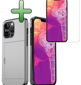 BASEY. BASEY. iPhone 14 Pro Max Hoesje Pashouder Hard Met Screenprotector - Grijs