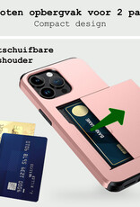 BASEY. Hoes Geschikt voor iPhone 14 Pro Max Hoesje Hard Case Met Pas Houder Met Screenprotector - Hoesje Geschikt voor iPhone 14 Pro Max Hoes Shockproof Hard Cover Met Kaarthouder - Rosé Goud