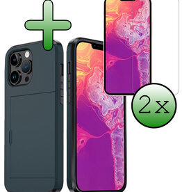 BASEY. BASEY. iPhone 14 Pro Max Hoesje Pashouder Hard Met 2x Screenprotector - Donker Blauw