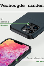 BASEY. Hoes Geschikt voor iPhone 14 Pro Max Hoesje Hard Case Met Pas Houder Met 2x Screenprotector - Hoesje Geschikt voor iPhone 14 Pro Max Hoes Shockproof Hard Cover Met Kaarthouder - Donker Blauw