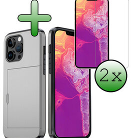 BASEY. BASEY. iPhone 14 Pro Max Hoesje Pashouder Hard Met 2x Screenprotector - Grijs