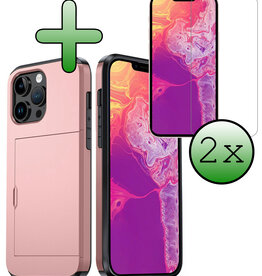 BASEY. BASEY. iPhone 14 Pro Max Hoesje Pashouder Hard Met 2x Screenprotector - Rosé Goud