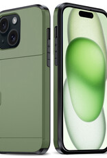 BASEY. Hoes Geschikt voor iPhone 15 Hoesje Hard Case Met Pas Houder - Hoesje Geschikt voor iPhone 15 Hoes Shockproof Hard Cover Met Kaarthouder - Donker Groen