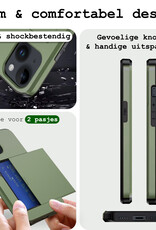 BASEY. Hoes Geschikt voor iPhone 15 Hoesje Hard Case Met Pas Houder - Hoesje Geschikt voor iPhone 15 Hoes Shockproof Hard Cover Met Kaarthouder - Donker Groen