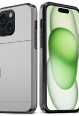 BASEY. Hoes Geschikt voor iPhone 15 Hoesje Hard Case Met Pas Houder - Hoesje Geschikt voor iPhone 15 Hoes Shockproof Hard Cover Met Kaarthouder - Grijs