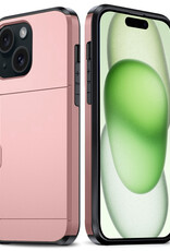 BASEY. Hoes Geschikt voor iPhone 15 Hoesje Hard Case Met Pas Houder - Hoesje Geschikt voor iPhone 15 Hoes Shockproof Hard Cover Met Kaarthouder - Rosé Goud