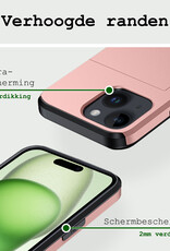 BASEY. Hoes Geschikt voor iPhone 15 Hoesje Hard Case Met Pas Houder - Hoesje Geschikt voor iPhone 15 Hoes Shockproof Hard Cover Met Kaarthouder - Rosé Goud