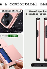 BASEY. Hoes Geschikt voor iPhone 15 Hoesje Hard Case Met Pas Houder - Hoesje Geschikt voor iPhone 15 Hoes Shockproof Hard Cover Met Kaarthouder - Rosé Goud