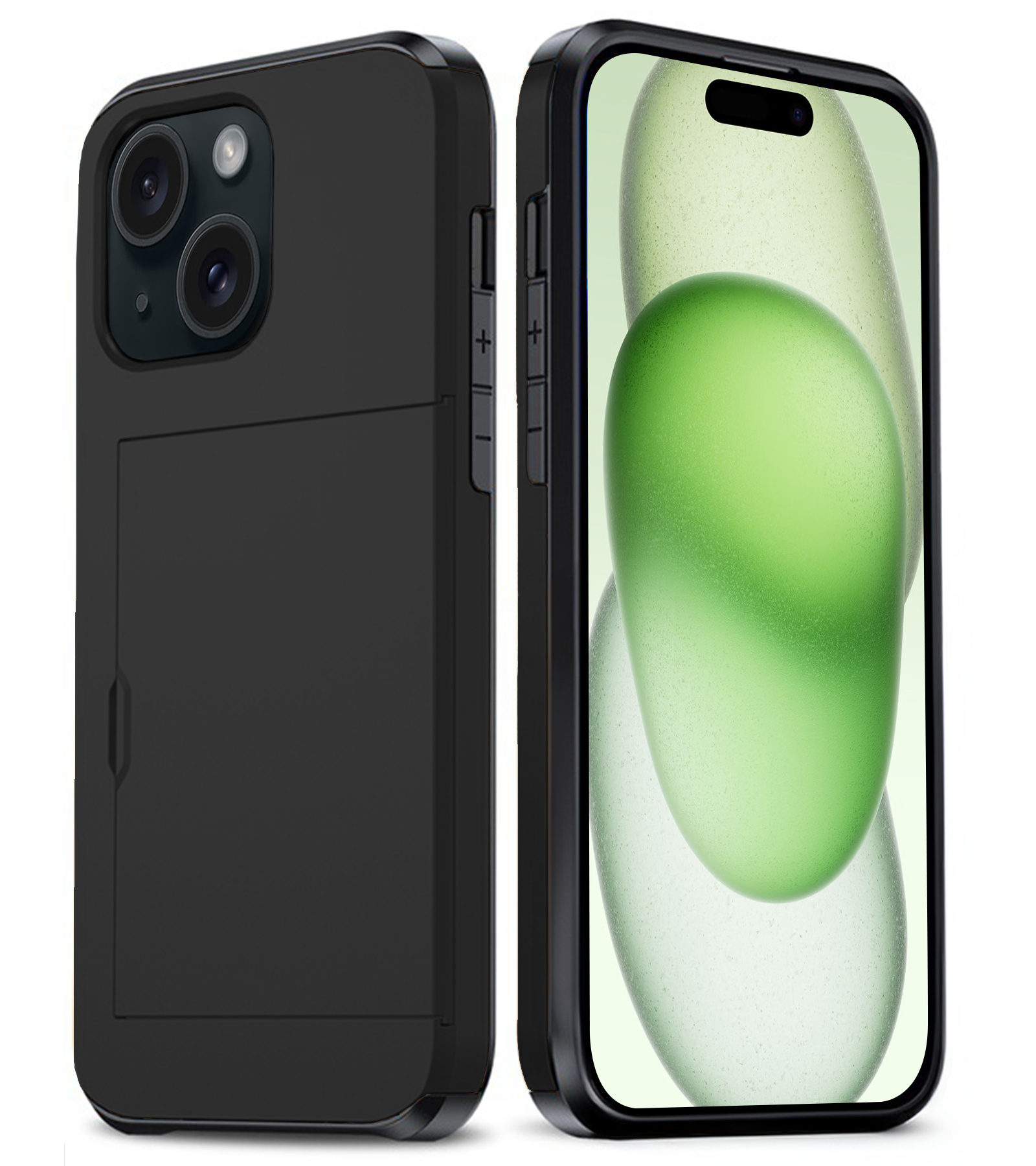 BASEY. Hoes Geschikt voor iPhone 15 Hoesje Hard Case Met Pas Houder - Hoesje Geschikt voor iPhone 15 Hoes Shockproof Hard Cover Met Kaarthouder - Zwart