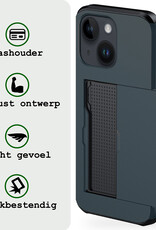 BASEY. Hoes Geschikt voor iPhone 15 Hoesje Hard Case Met Pas Houder Met Screenprotector - Hoesje Geschikt voor iPhone 15 Hoes Shockproof Hard Cover Met Kaarthouder - Donker Blauw