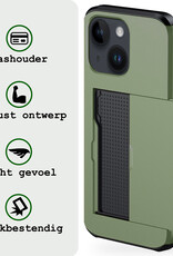 BASEY. Hoes Geschikt voor iPhone 15 Hoesje Hard Case Met Pas Houder Met 2x Screenprotector - Hoesje Geschikt voor iPhone 15 Hoes Shockproof Hard Cover Met Kaarthouder - Donker Groen