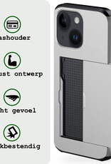 BASEY. Hoes Geschikt voor iPhone 15 Hoesje Hard Case Met Pas Houder Met 2x Screenprotector - Hoesje Geschikt voor iPhone 15 Hoes Shockproof Hard Cover Met Kaarthouder - Grijs