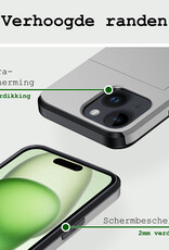 BASEY. Hoes Geschikt voor iPhone 15 Hoesje Hard Case Met Pas Houder Met 2x Screenprotector - Hoesje Geschikt voor iPhone 15 Hoes Shockproof Hard Cover Met Kaarthouder - Grijs