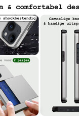 BASEY. Hoes Geschikt voor iPhone 15 Hoesje Hard Case Met Pas Houder Met 2x Screenprotector - Hoesje Geschikt voor iPhone 15 Hoes Shockproof Hard Cover Met Kaarthouder - Grijs