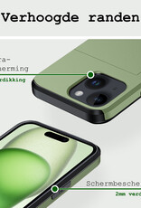 BASEY. Hoes Geschikt voor iPhone 15 Plus Hoesje Hard Case Met Pas Houder - Hoesje Geschikt voor iPhone 15 Plus Hoes Shockproof Hard Cover Met Kaarthouder - Donker Groen
