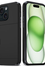 BASEY. Hoes Geschikt voor iPhone 15 Plus Hoesje Hard Case Met Pas Houder - Hoesje Geschikt voor iPhone 15 Plus Hoes Shockproof Hard Cover Met Kaarthouder - Zwart