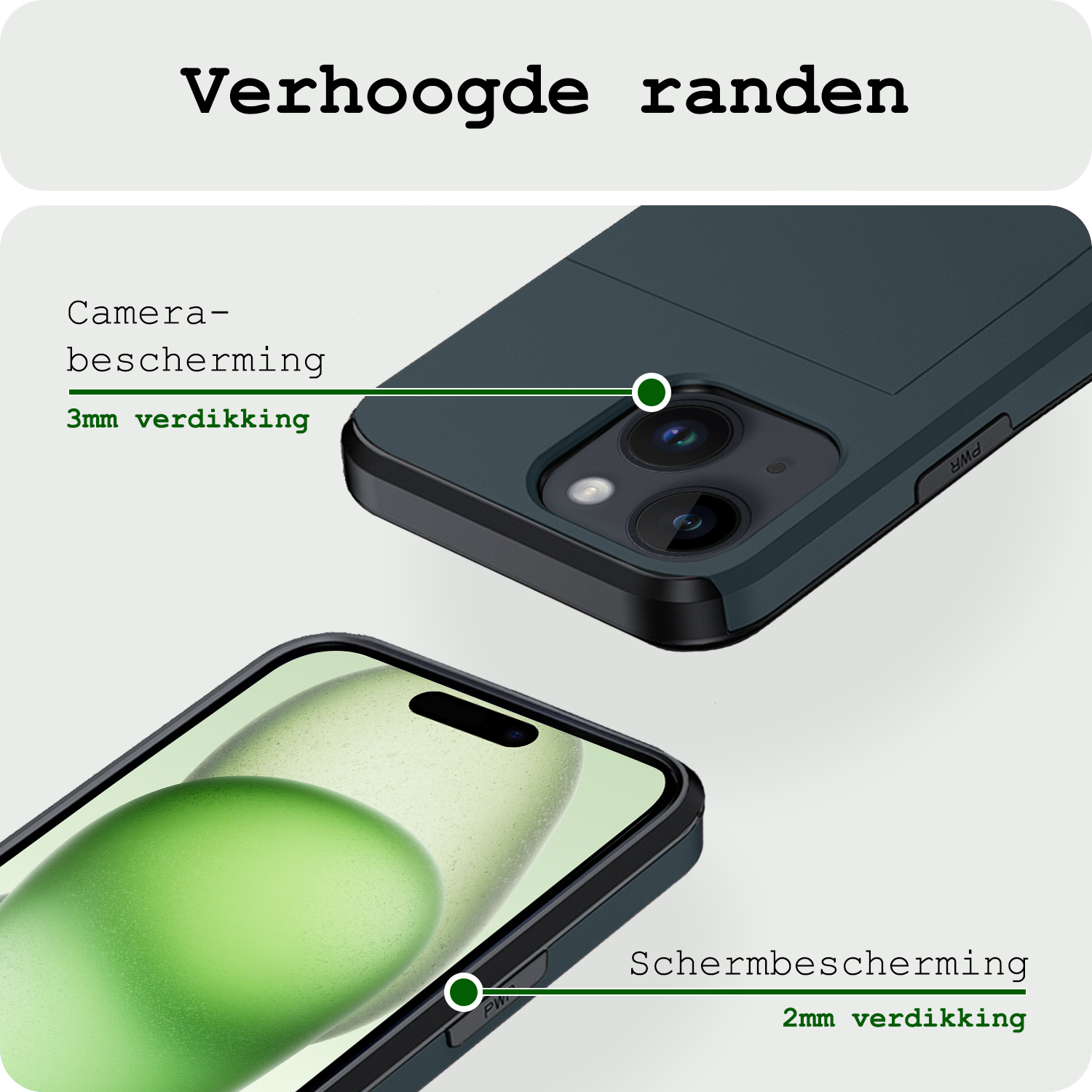 BASEY. Hoes Geschikt voor iPhone 15 Plus Hoesje Hard Case Met Pas Houder Met Screenprotector - Hoesje Geschikt voor iPhone 15 Plus Hoes Shockproof Hard Cover Met Kaarthouder - Donker Blauw