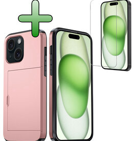 BASEY. BASEY. iPhone 15 Plus Hoesje Pashouder Hard Met Screenprotector - Rosé Goud