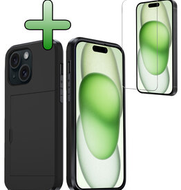BASEY. BASEY. iPhone 15 Plus Hoesje Pashouder Hard Met Screenprotector - Zwart