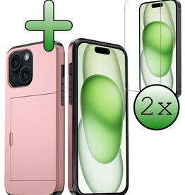 BASEY. BASEY. iPhone 15 Plus Hoesje Pashouder Hard Met 2x Screenprotector - Rosé Goud