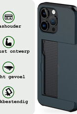 BASEY. Hoes Geschikt voor iPhone 15 Pro Hoesje Hard Case Met Pas Houder - Hoesje Geschikt voor iPhone 15 Pro Hoes Shockproof Hard Cover Met Kaarthouder - Donker Blauw