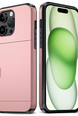 BASEY. Hoes Geschikt voor iPhone 15 Pro Hoesje Hard Case Met Pas Houder - Hoesje Geschikt voor iPhone 15 Pro Hoes Shockproof Hard Cover Met Kaarthouder - Rosé Goud