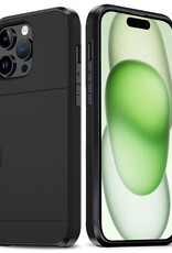 BASEY. Hoes Geschikt voor iPhone 15 Pro Hoesje Hard Case Met Pas Houder - Hoesje Geschikt voor iPhone 15 Pro Hoes Shockproof Hard Cover Met Kaarthouder - Zwart