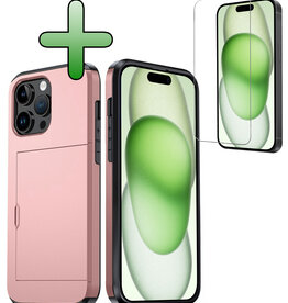 BASEY. BASEY. iPhone 15 Pro Hoesje Pashouder Hard Met Screenprotector - Rosé Goud