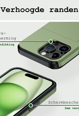 BASEY. Hoes Geschikt voor iPhone 15 Pro Hoesje Hard Case Met Pas Houder Met 2x Screenprotector - Hoesje Geschikt voor iPhone 15 Pro Hoes Shockproof Hard Cover Met Kaarthouder - Donker Groen