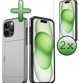BASEY. BASEY. iPhone 15 Pro Hoesje Pashouder Hard Met 2x Screenprotector - Grijs