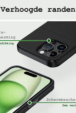 BASEY. Hoes Geschikt voor iPhone 15 Pro Hoesje Hard Case Met Pas Houder Met 2x Screenprotector - Hoesje Geschikt voor iPhone 15 Pro Hoes Shockproof Hard Cover Met Kaarthouder - Zwart